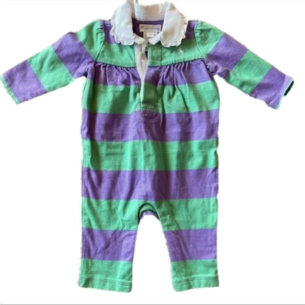 Ralph Lauren Lavender and Green Infant 3M Onesie